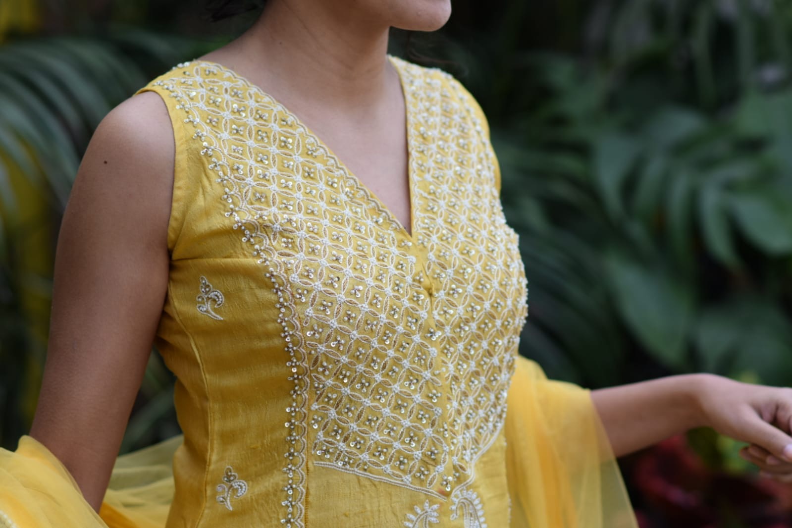 Yellow Tussar/Chanderi Kurta Set